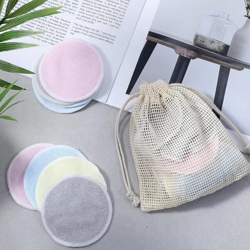 Vista 7 de JIEYAO 24 almohadillas reutilizables para quitar el maquillaje de la cara, paños de microfibra suave multicolor con bolsa de malla, almohadillas
