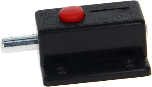Vista 11 de MroMax Pestillo de perno de puerta con resorte, cierre deslizante de plástico ABS negro con botón de interruptor para puerta, gabinete, accesorios
