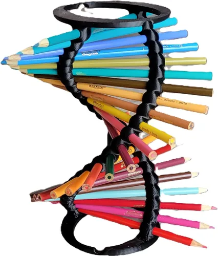 Vista 2 de Znet3D DNA Helix Portalápices – Innovador organizador de escritorio – 9 pulgadas de alto – Capacidad para 23 lápices – Diseño liso de borde redondo