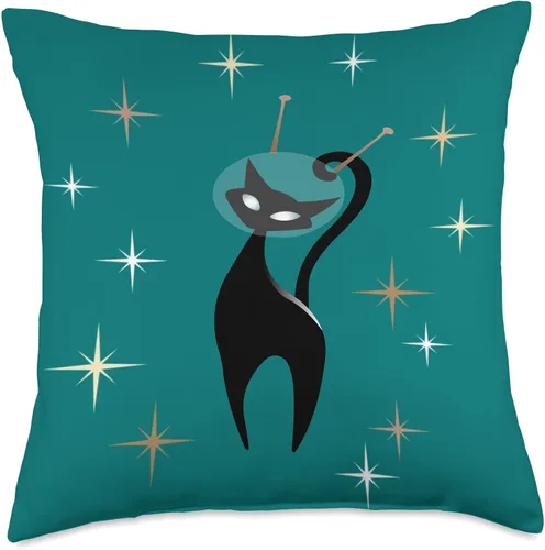 Vista 5 de Isabella Machell MCM Retro Atomic Mid Century Modern Space Cat - Cojín de cojín (16.0 x 16.0 in), color turquesa