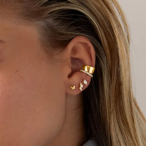 Vista 2 de PAVOI 14K Gold Plated Sterling Silver Posts Dainty Mini Multi-Shape Flat Back Stud Earring Pack for Women Helix Cartilage Piercing Jewelry