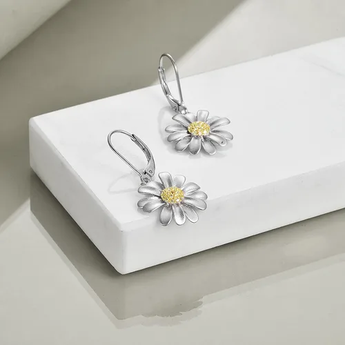 Vista 5 de POPLYKE Aretes colgantes de plata de ley con cierre de palanca floral, regalo de cumpleaños para mujer