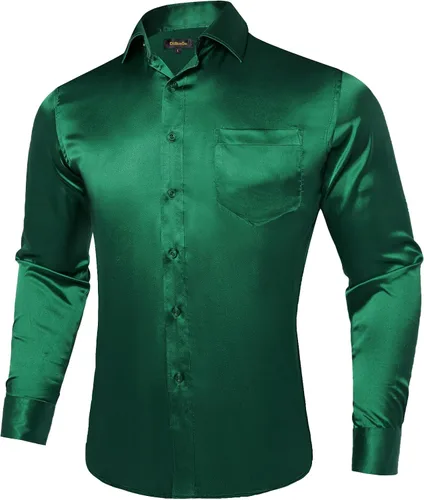 Vista 2 de DiBanGu Camisas de vestir lisas para hombre, casual, de manga larga, con botones, ajuste regular, elásticas, sin arrugas, con bolsillo