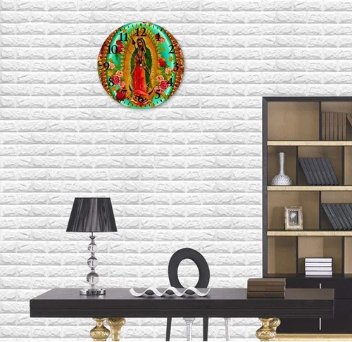 Vista 2 de Reloj de pared decorativo divertido Nuestra Señora Guadalupe Mexicana Santa Virgen María reloj de pared redondo silencioso sin tictac para oficina