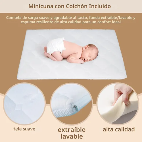 Vista 6 de Flwrgirl - Cuna convertible mini para bebé - Cuna de moisés portátil junto a la cama con colchón incluido, 3 alturas, cuna para habitación pequeña