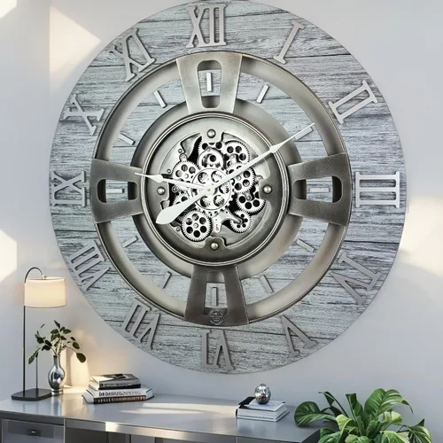 Vista 18 de ImprovingLife The Gears Reloj de pared con engranajes móviles reales línea Inglaterra (Verde Aguamarina, 24 pulgadas (60 cm))