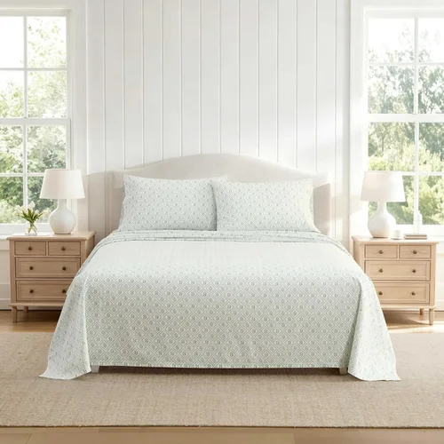 Vista 23 de Martha Stewart - Juego de sábanas tamaño individual con sábana bajera y funda de almohada, ropa de cama de percal de algodón con una sensación