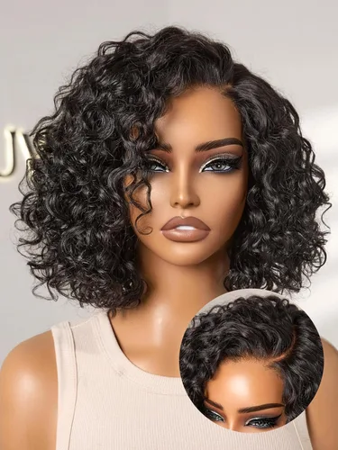 Vista 56 de LUVME HAIR Pelucas de cabello humano rizado sin pegamento de 6 pulgadas, precortadas, indetectable, HD, encaje Bob, peluca corta y rizada con ondas