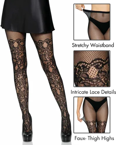 Vista 4 de Leg Avenue Medias de encaje de red vintage para mujer
