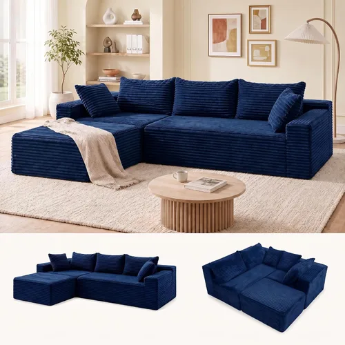 Vista 11 de Claiks Sofá modular de pana de 104 pulgadas sin hueso, asiento profundo de sofá modular de pana, no requiere montaje, color negro