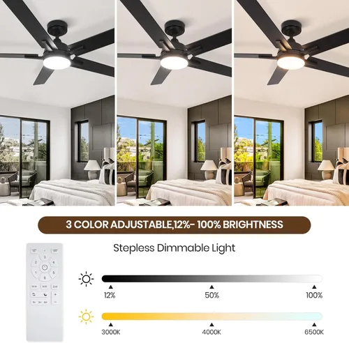 Vista 7 de Ventiladores de techo con luces, ventilador de techo negro de 52 pulgadas con luz y control remoto, reversible, 3CCT, regulable, silencioso