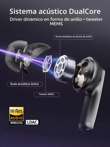 Vista 2 de QCY MeloBuds N70 Auriculares inalámbricos híbridos adaptativos con cancelación activa de ruido, Bluetooth 6.0 con 6 micrófonos para llamadas claras
