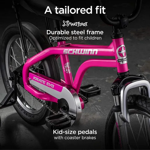 Vista 4 de Schwinn Krate EVO - Bicicleta infantil para niños y niñas de 3 a 5 años, ruedas de 16 pulgadas, suspensión delantera, neumático trasero Slik, altura