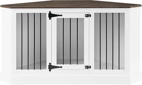 Vista 2 de Crosley Furniture Winslow - Jaula esquinera para perros, para mascotas, color blanco