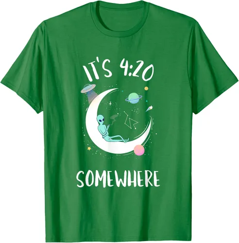 Vista 3 de Funny Weed Joint Smoking Moon Alien It's 4:20 Somewhere Camiseta, Negro, S