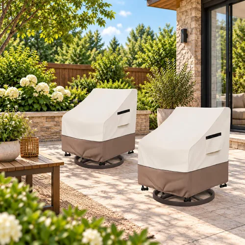 Vista 7 de Fundas impermeables para sillas de patio, paquete de 2, 27.5 Beige