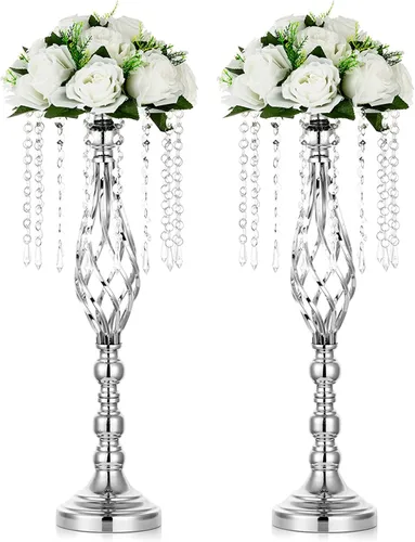 Vista 10 de Nuptio 2 piezas de soporte de flores de cristal para mesas, 21.7 pulgadas de alto, elegante soporte de metal para arreglos florales, florero