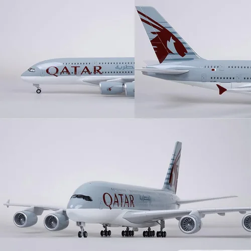 Vista 6 de Modelo de avión a escala 1:160 de 18.5 pulgadas, modelo Qatar A380, modelo Jet Collectibles, modelos planos de resina con ruedas fundidas a presión