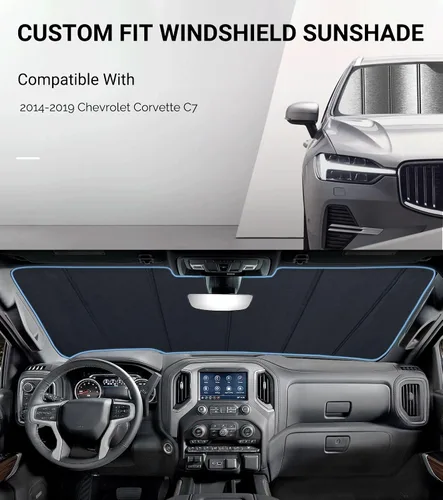 Vista 2 de Pigenius Parasol para parabrisas para Chevy Corvette C7 2014-2019, parasol para ventana delantera, bloquea los rayos UV, cubierta de parabrisas