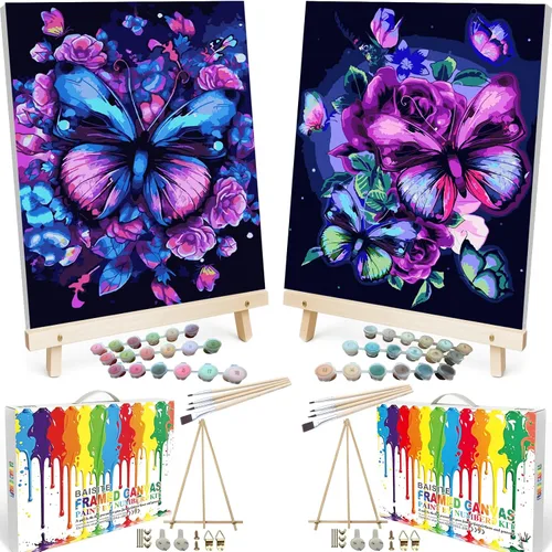 Vista 49 de BAISITE 0304 - Kit de pintura por números para adultos principiantes; paquete de 2 lienzos de 8 pulgadas de ancho x 12 pulgadas de largo; caja
