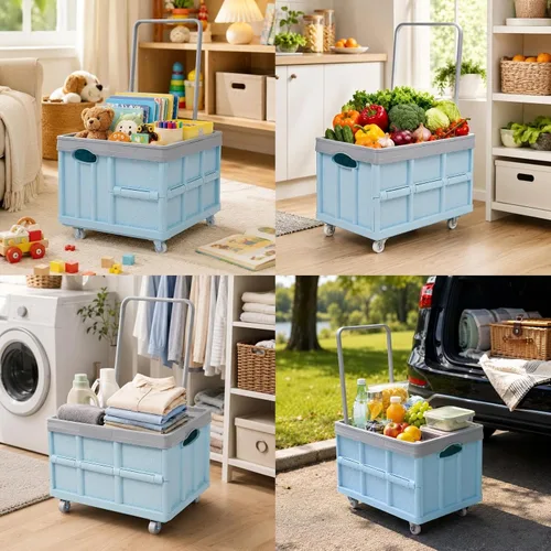 Vista 3 de Contenedores de almacenamiento plegables con tapas, cajas plegables de plástico apilables de 30 L, caja de almacenamiento de plástico apilable Rosa