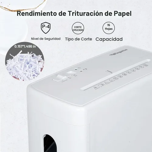 Vista 3 de Wingwise Trituradora de papel de 40dB de ruido ultra bajo para la oficina Blanco