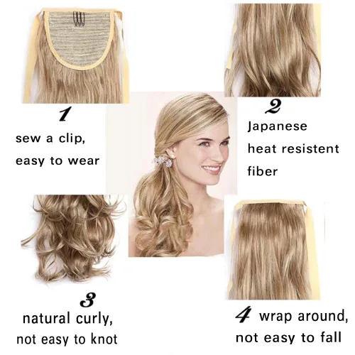 Vista 4 de Extensiones de cabello sintético de 20 pulgadas, 3.17 oz, ondulado, rizado, resistente al calor, fibra sintética para mujer