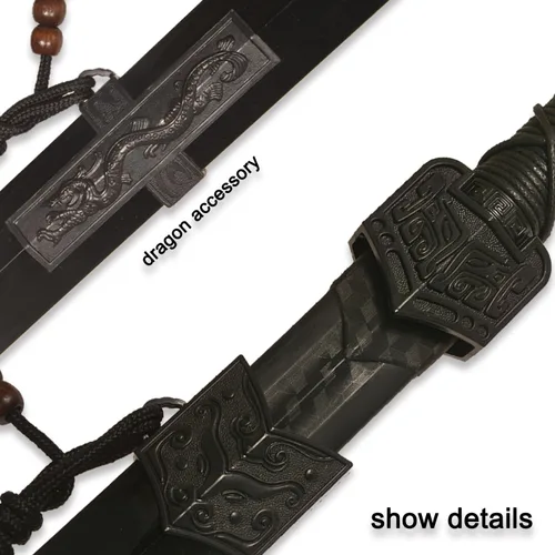 Vista 3 de 39" Plastic Martial Arts Polypropylene Training Katana Practice Sword, Black Chinese Tang Dynasty Style Dragon Pattern Decorated Sword with Scabbard