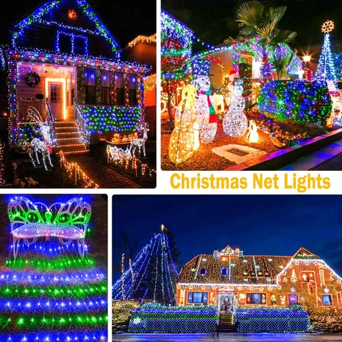 Vista 9 de KNONEW Paquete de 2 Luces de Red de Navidad de 420 LEDs de 13 pies x 6.6 pies, Luz de Malla para Exteriores Conectable Impermeable con 8 Modos