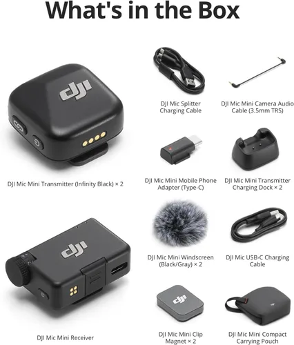 Vista 6 de DJI Mic Mini (2 TX + 1 RX), audio ultraligero y rico en detalles Noise Cancelling, Automatic Limiting, Wireless Microphone for