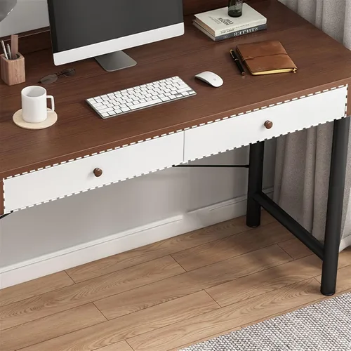 Vista 4 de Escritorio para computadora, mesa de estudio, escritorio moderno, escritorio para computadora portátil con cajones de almacenamiento duales
