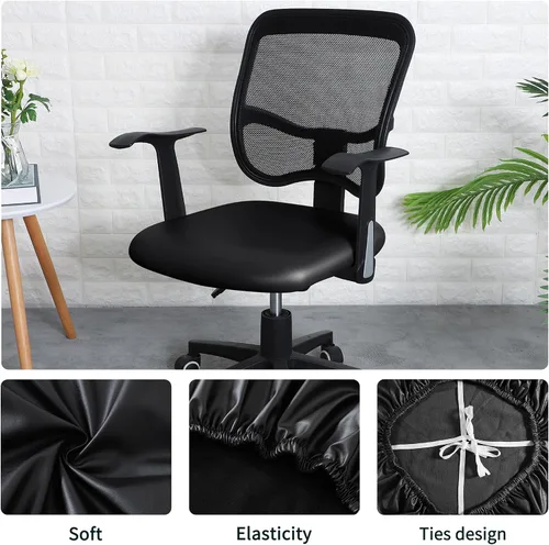 Vista 2 de FORCHEER Fundas de asiento para silla de oficina, fundas de cuero elástico impermeable PU para silla de computadora, fundas de cojín para asiento