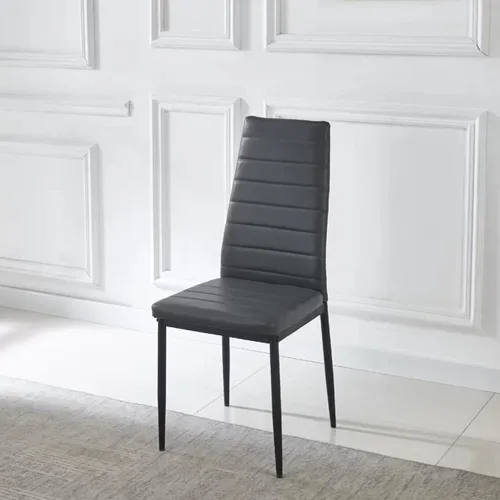 Vista 11 de Juego de sillas de comedor de 6 piezas, cuero sintético negro moderno, respaldo alto tapizado, marco de acero, cocina cómoda, muebles de comedor