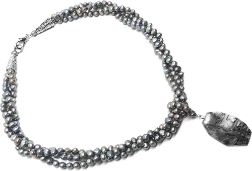 Vista 7 de Collar de triple hebra con perlas cultivadas de cuarzo rutilado grueso facetado