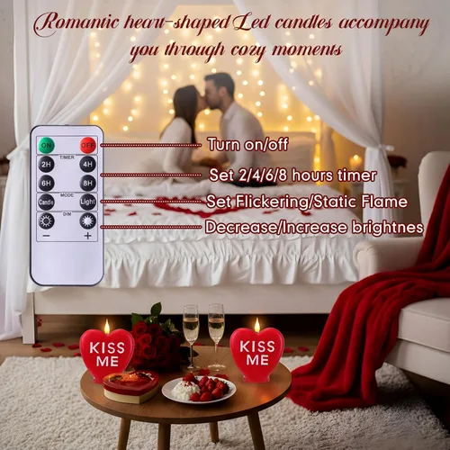 Vista 4 de Retisee 2 velas LED en forma de corazón sin llama para el día de San Valentín, velas románticas de colección de San Valentín, decoración romántica