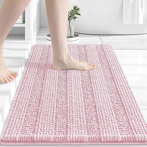 Vista 212 de Grandaily Alfombras de baño de felpilla a rayas de 24 x 16 pulgadas, extra gruesas y suaves, absorbentes, parte trasera de goma, alfombra de ducha