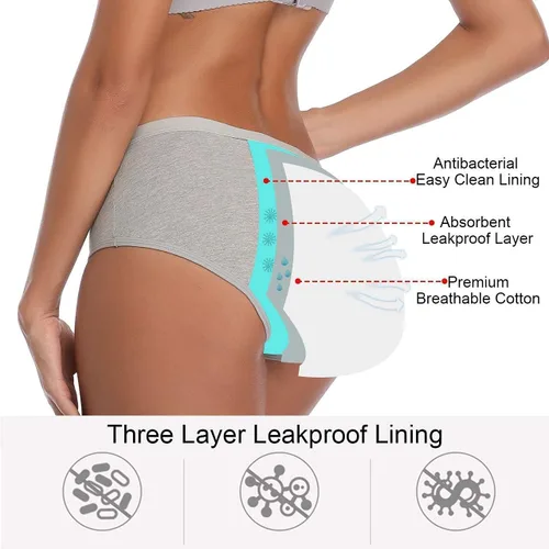 Vista 2 de OLIKEME Ropa interior para el período menstrual para mujer, cintura media, algodón, posparto, bragas para mujer, Multi