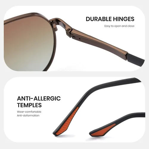 Vista 4 de Cyxus Aviator Polarized Sunglasses Men Women,Metal Frame Spring Temples Vintage Retro Style Beach Driving 1048