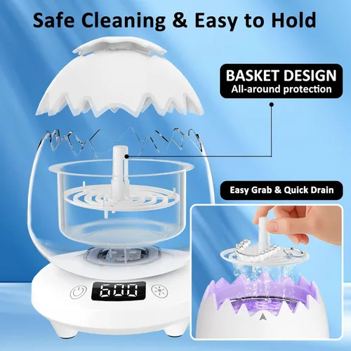 Vista 7 de Limpiador ultrasónico de retenedores para dentaduras, cápsula de limpieza dental con temporizador digital, 45 kHz/6.1 fl oz, limpiadores
