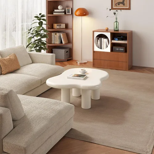 Vista 9 de Cloud Mesa auxiliar con 4 patas, mesa auxiliar blanca de 35.43 pulgadas, mesas de centro modernas con mesa gruesa para sala de estar, mesas