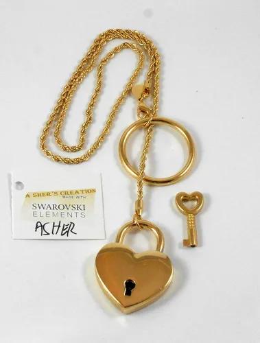 Vista 2 de Collar de día con bloqueo de 14 quilates, cadena trenzada chapada en oro puro, collar de día, candado de corazón y llave para mujeres, adolescentes