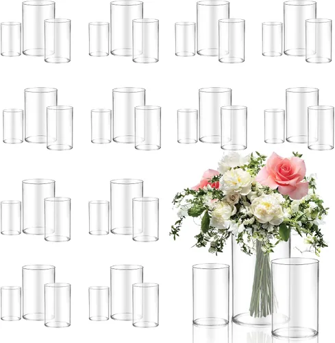 Vista 9 de 5 piezas de jarrones de vidrio Cilindro Jarrones para centros de mesa Pequeños jarrones de flores de vidrio transparentes Jarrones para decoración