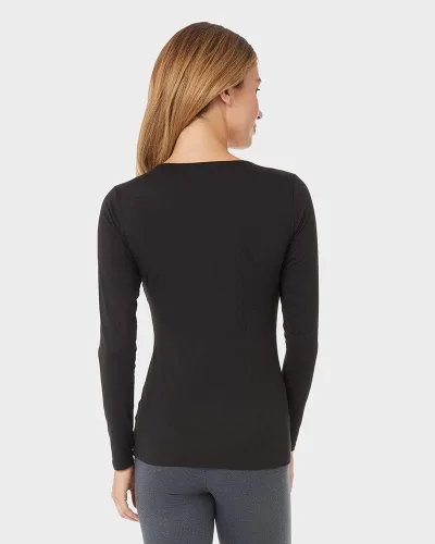 Vista 4 de 32 Degrees Camiseta ligera de capa base para mujer, manga larga, ajuste de forma, elástico en 4 direcciones, térmica Negro