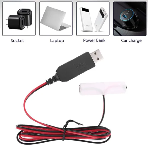 Vista 3 de LR6 AA Eliminador de batería USB Cable de fuente de alimentación reemplazar 1-4pcs 1.5V AA Batería (2AA)