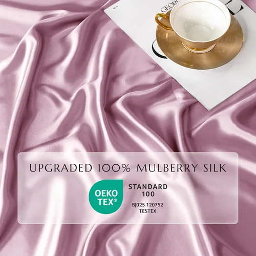 Vista 24 de THXSILK Juego de sábanas bajeras de 100% seda de morera, 3 piezas de seda 7A+, transpirable, suave, sábana bajera de 16 pulgadas de profundidad, 2