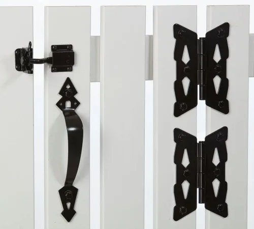 Vista 5 de National Hardware N109-300 V8418 - Kit de puerta de bisagra decorativa de mariposa en color negro Includes 2 Hinges, Latch, Pull and Hardware