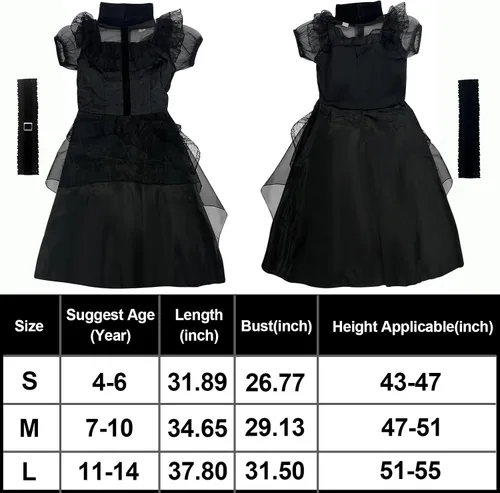 Vista 3 de Camlinbo Halloween Dress for Girls Black Witch Dress Costumes with Belts Halloween Cosplay Party for Girls 11-14 Years
