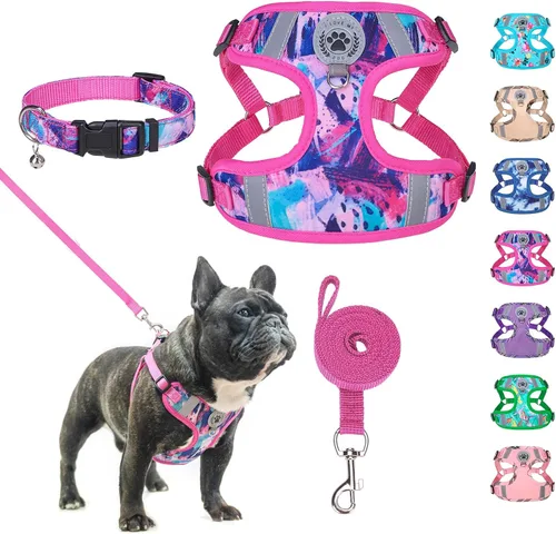 Vista 10 de BEAUTYZOO Step in - Juego de arnés para perro, collar y correa para perros pequeños, medianos y grandes, arnés para cachorro sin tirones, sin Beige