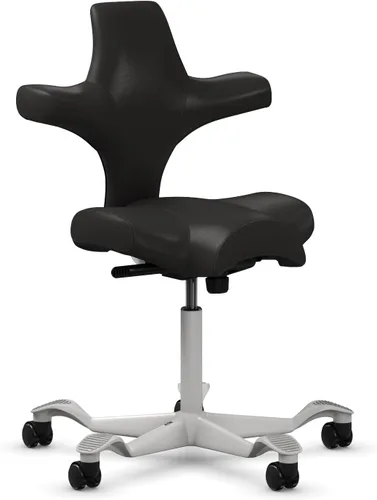 Vista 13 de HAG Capisco Silla de escritorio estándar ajustable, marco negro, asiento negro de vinilo ónix