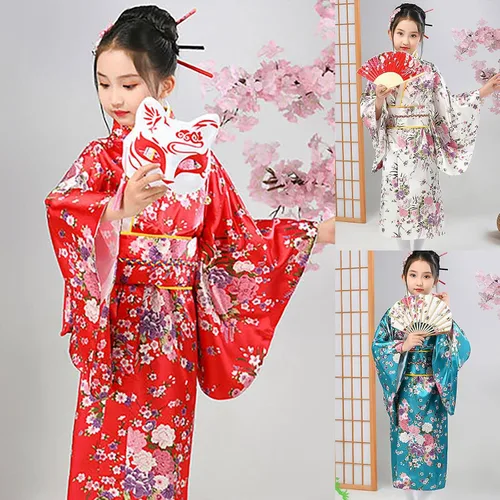 Vista 6 de Vestido de bebé para niña, traje tradicional japonés, ropa de verano, kimono floral, ropa de verano